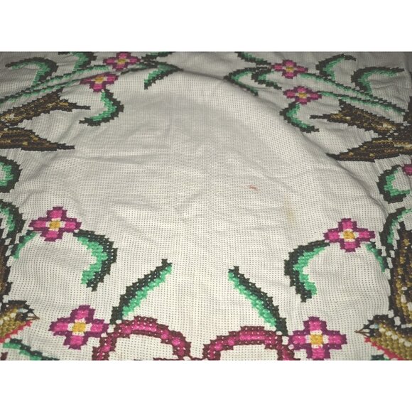Vintage Hand-Stitched Embroidered Cross-Stitch Fabric Panels Swallows Floral - Picture 10 of 12
